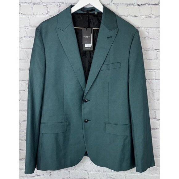 NWT TED BAKER Men’s Mid-Green Slim Fit Wool Tonic Blazer Size 4/Large - Picture 1 of 8